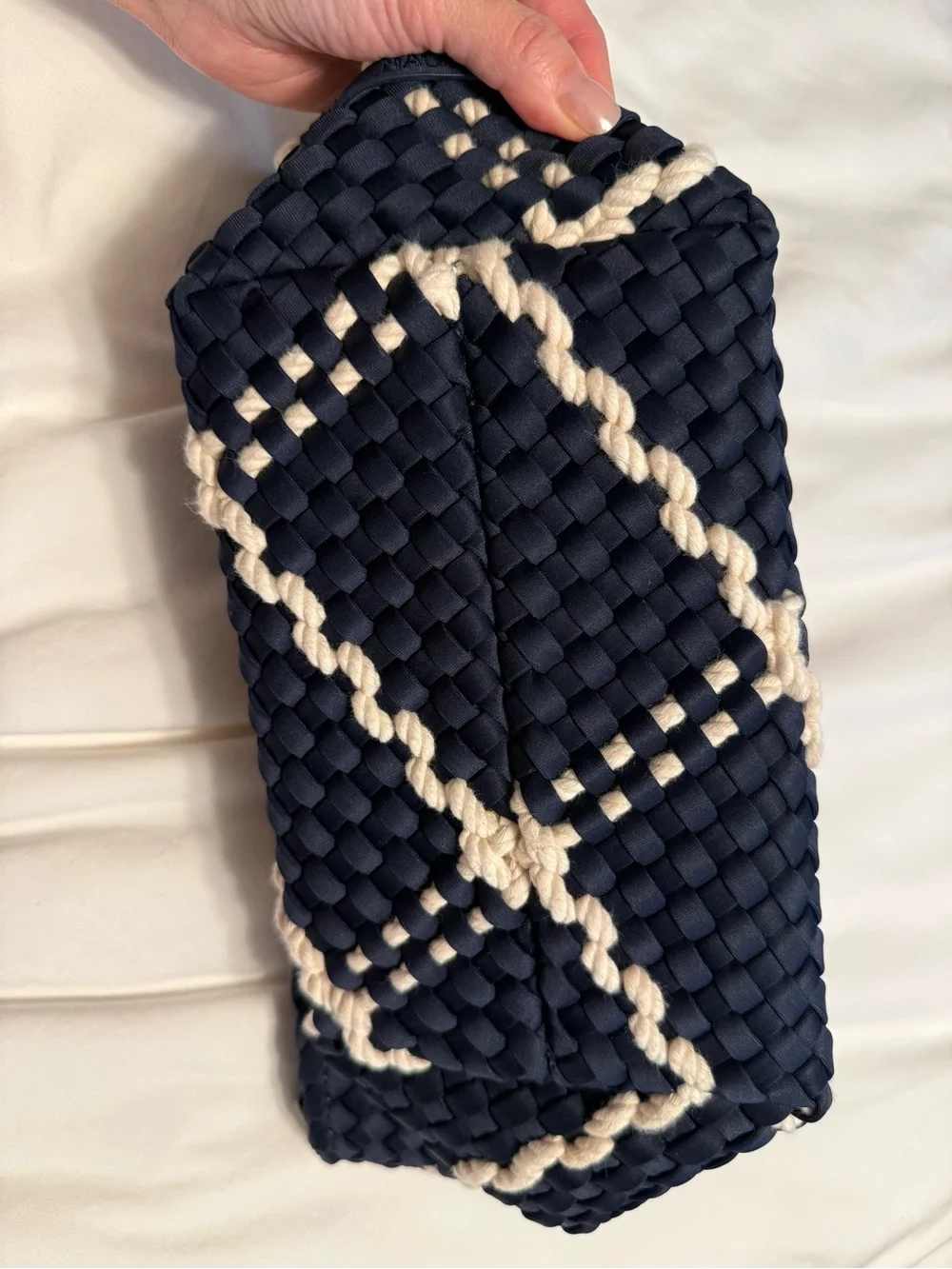Naghedi Navy and Cream Woven Plaid Clutch